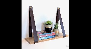 Gadgy Wandplank Zwevend - Wandplank Hout - Wandrekken - Wandplank met Leren Riemen - Boekenplank - Wanddecoratie - Book Shelf 50x15CM