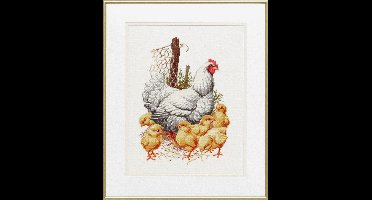 Pako Borduurpakket - telpatroon - Kip met kuikens op de boerderij - 235.331 - voorgesorteerd garen - Aida - 42 x 50 cm - DIY kit