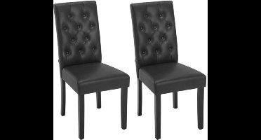 Stoel - Eetkamerstoelen - Set van 2 Kunstleer Eetkamerstoelen - Ergonomisch - Houten Poten – Hoge Rugleuning - Comfortabel Gevoerd – Ergonomisch & Duurzaam – Voor Keuken - Eetkamer - 44x99x59cm - Zwart