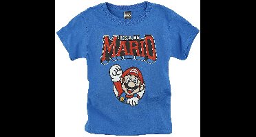 Nintendo Super Mario - Mario Varsity Kinder Tshirt - Kids tm 6 jaar - Blauw