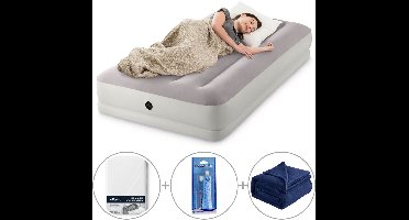 Intex Prestige Mid-Rise luchtbed | Eenpersoons | 191 x 99 x 30 cm | Inclusief bijpassend hoeslaken + fleece deken + reparatiekit