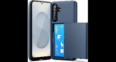 Hoesje Geschikt voor Samsung Galaxy S25 Plus / S24 Plus Hoesje Navy - shockproof Backcover met pasjeshouder - Ruimte voor 2 pasjes