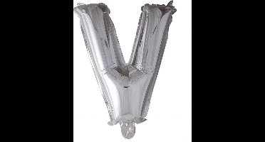Folie Ballon Letter V Zilver 41cm met Rietje