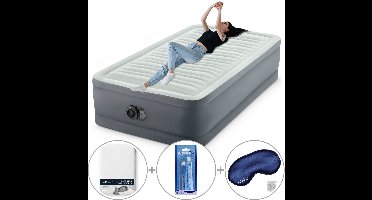 Intex PremAire I luchtbed | Eenpersoons | 191 x 99 x 46 cm | Inclusief bijpassend hoeslaken + reparatiekit + slaapmasker