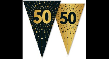Vlaggenlijn 50 jaar zwart / goud 10 meter 2 zijdig bedrukt - Verjaardag Feestje Vlag Vlaggen Versiering Slinger Feestdecoratie Decoratie