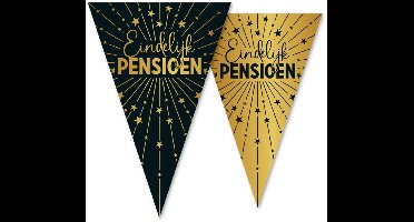 12x Vlaggenlijn Pensioen zwart / goud 10 meter 2 zijdig bedrukt - Feestje Vlag Vlaggen Versiering Slinger Feestdecoratie Decoratie