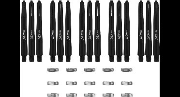XQMax Dart Shafts - 5 Sets (15 stuks) - Medium - Zwart - Plus Veerringetjes - Darts Shafts