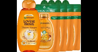Garnier Loving Blends Argan- & Cameliaolie Shampoo & Refill - Voor Droog en Dof Haar - Intense Voeding en Glans - 5x 250ml