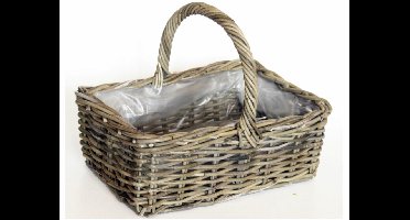 Van der Leeden Picknickmand met hengsel - bruin - 40 x 28 x 30 cm - rotan - gevlochten riet - opbergmand - bloempot/plantenpot