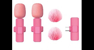 S&E Draadloze Lavalier Microfoon – Clip-on Microfoon voor Smartphone, Video & Audio Opname - Type C - Fel Roze