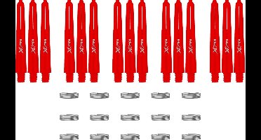XQMax Dart Shafts - 5 Sets (15 stuks) - Short - Rood - Plus Veerringetjes - Darts Shafts