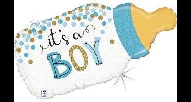 Folieballon Geboorte Jongen - Fles Blauw - 74 cm - Helium- en Luchtvulling