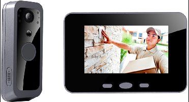 Doorsafe 4200 + PIR - Draadloze camera deurbel - 4.3″ Scherm - Draadloos, standaard bereik - Deurbel op 5000 mAh accu - Laag resolutie beeld - Simplex audio - PIR bewegingssensor - 32Gb SD-kaart