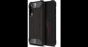 Ntech Hoesje Geschikt voor Huawei P30 Dual layer Armor Hoesje - Zwart