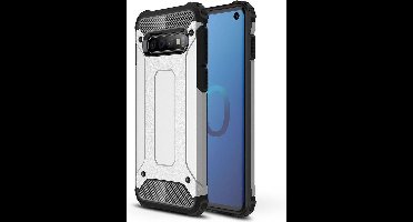 Ntech Hoesje Geschikt Voor Samsung Galaxy S10+ Hybrid Armor hoesje - Zilver