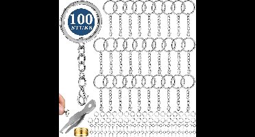 100 Stuks Sleutelringen met Ketting en Karabijnsluiting - Incl. Ringetjes, Schroefoogjes, Opener Tang, DIY Ring - Karabijnhaak Sleutelhanger Hobby set - 25mm Sleutel Ringen - Mini Musketonhaak Keyrings Splitring - Keychain & Sleutellabels Zelf Maken