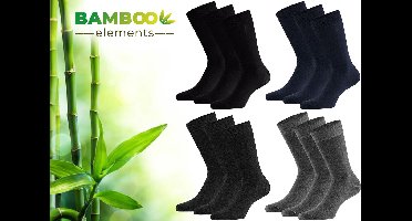 Bamboo Elements - Bamboe Sokken Dames - 12 Paar - Zwart Navy Antraciet Grijs - 35-38 - Lange Sokken - Kousen Dames Sokken - Anti Zweet - Duurzaam