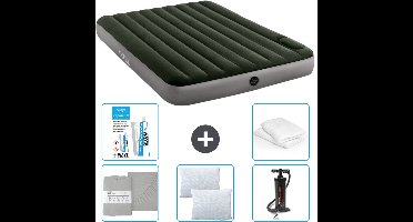 Intex Luchtbed - 2-Persoons - 152 x 203 x 25 cm - Groen - Inclusief Hoeslaken - Kussen - Pomp - Reparatieset en Kussenbeschermer