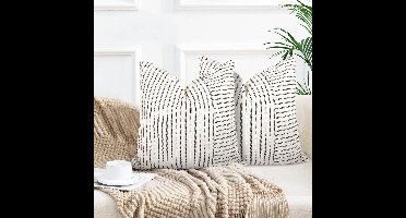 Boraboi ® Stijlvolle Bohemian Kussenhoezen Set voor Binnen en Buiten, 60x60 cm, Zwart en Gestreept Ontwerp