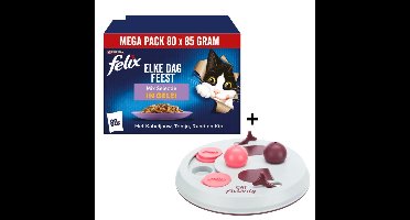 Combideal Felix Elke Dag Feest Mix Selectie in Gelei - Kattenvoer Natvoer - Kabeljauw Tonijn Rund & Kip - 80 x 85 Gram - Cat Activity Intelligentie Puzzel