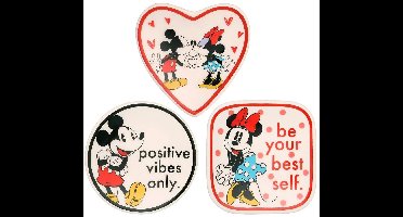 Disney Mickey and Minnie Multicoloured Ceramic Gift 3 piece Boxed Trinket Tray Set