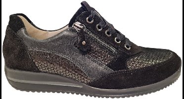 Waldlaufer Leer En Suede Dames Sneakers - Zwart - 39