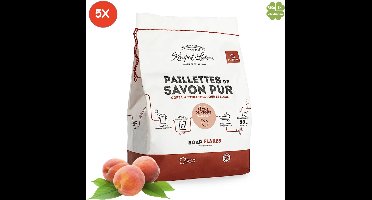 Marseille zeepvlokken perziken geur 5x 750g | Rampal Latour | Zuinig Ecologisch Milieuvriendelijk Hypoallergeen | Zonder conserveermiddel