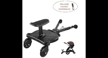 Abundancia® - Meerijdplankje universeel - Meerijdplankjes - Meerijdplankje met zitje - Verstelbaar - Incl tassenhaakje - Voor Kinderwagen/Buggy - Zwart