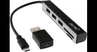 InLine Micro USB OTG kaartlezer met 3-poorts USB Hub - 0,15 meter