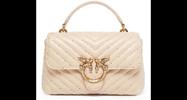 PINKO Handtas Schoudertas Love Lady Puff Mini CL Sheep Nappa Chevron Beige - Smoke Grey - Antique Gold