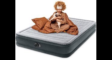 Intex Comfort Plush luchtbed met ingebouwde pomp | Tweepersoons | 203 x 152 x 33 cm | Inclusief bijpassend hoeslaken + reparatiekit + twee hoofdkussens