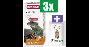 Beaphar Multi-Vit reptielen 20 ml - 3 Stuks - Inclusief PetsHome Goudkleurige Adreskoker