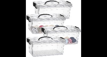 Plasticforte Opslagbox - 4x - met deksel - transparant grijs - 8.5 liter - 36 x 26 x 15 cm - kunststof - opbergdoos - opbergen