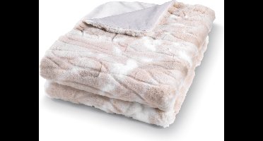Dutch Decor - ROEL - Plaid bontlook 130x170 cm - zand - beige - roze - wit - superzacht - Deken