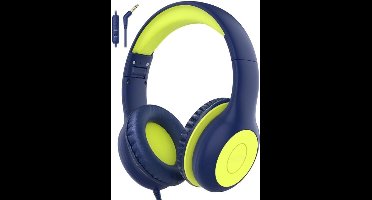 Intelectro Koptelefoon voor Kinderen - Veiligheid en Plezier in Eén! - Hoogwaardige Stereogeluid - Comfortabele Draagervaring - HD Microfoon - Volumeregeling - Brede Compatibiliteit en Audio Delen - Groen/Blauw - Levering Sneller dan Aangegeven!