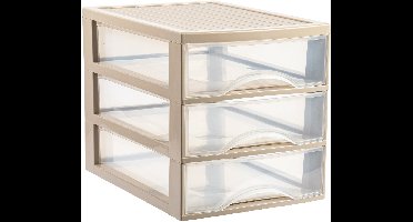 Plasticforte Ladekastje bureau organizer - 3 lades - beige/transparant - L26 x B35 x H27 cm - kunststof