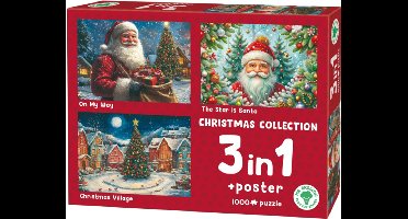 Kerstpuzzel 3 x 1000 Stukjes - Mr. Broccoli 3 in 1 Puzzel Kerstmis - Kerstman en Kerstboom - Inclusief Poster - FSC® - 68 x 48 cm - Legpuzzel Kerst - Kerstpuzzels voor Volwassenen