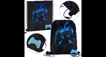 Zwart-blauwe schoenentas voor lichamelijke opvoeding, schoudertas voor speler, gamecontroller, gamepad 32x38 cm