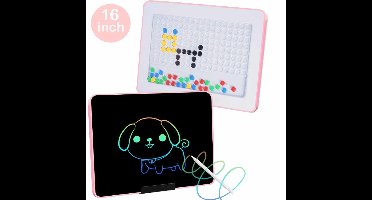 Meedeer Multifunctioneel LCD Tekentablet Kinderen-"Roze" 16 inch-draagbaar-Kleurenscherm-tweezijdig ontwerp-Magnetisch kralenspel-lcd schrijfbord- Kids Tablet-Drawing Tablet -Kindertablet-Tekenpad -Drawing Pad