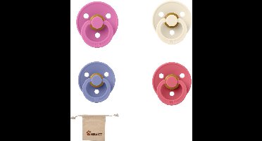 Bibs fopspeen - maat 2 6-18 maanden - 4 stuks – Ivory - Bubblegum – Peri – Dusty Pink + Monkiezz speenzakje
