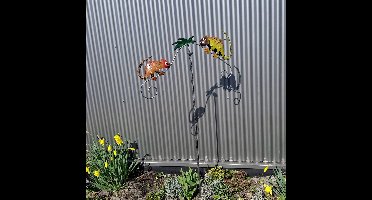 Windspinner, Kameleon op een stok á 130cm, Art Bizniz, BW24598, Tuinbeeld, Metaal, Multi Color, Ø 66 cm