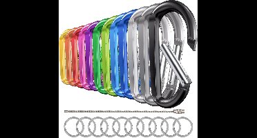 12 Stuks 78mm Multikleur Karabijnhaken Set met Sleutelringen - Carabijn Musketonhaak Sleutelhangers voor Volwassenen - D Carabiners - Karabijn haak Keychain - Karabijnsluitingen ringetjes - DIY Hobby Musketon Sluiting - Mini Karabiners - Carabijnhaak