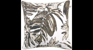Dutch Decor NORTY - Sierkussen 45x45 cm - zand - beige - katoen - met rits - botanische print - Inclusief binnenkussen