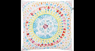 Dutch Decor PASCAL - Sierkussen 45x45 cm - geborduurd patroon - aztec - aqua - blauw - geel - rood - roze - wit - 100% katoen - Inclusief binnenkussen