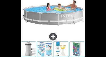Intex Rond Prism Frame Zwembad - 366 x 76 cm - Grijs - Inclusief Zwembadfilterpomp - Filters - Testrips - Zwembadgids