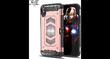 Ntech hoesje Geschikt voor iPhone Xs Max Luxe Armor Case met Pashouder - Rosegoud