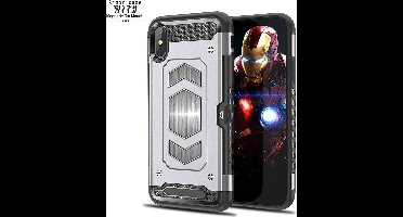 Ntech hoesje Geschikt voor iPhone Xs Max Luxe Armor Case met Pashouder - Zilver