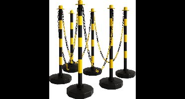 Technosafety Afzetpalen - Geel-zwart met 44M ketting - 10 palen voor binnen en buiten