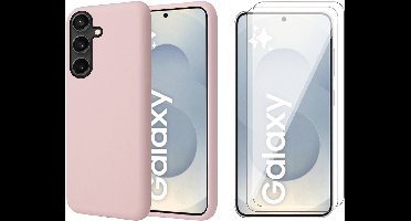 Hoesje geschikt voor Samsung Galaxy S25 - 2x Screenprotector Glas - Mat Back Case Roze