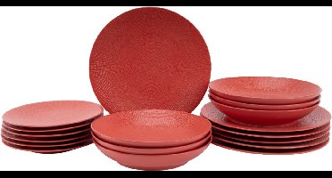 Palmer - Cubical - Serviesset - 6 persoons - 18 delig - Rood - Stoneware - Bordenset